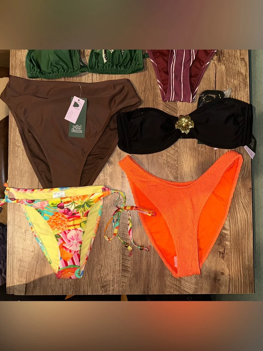 Women Swim Bikini Collection - Green, Orange, Brown, Black & Teal Pieces